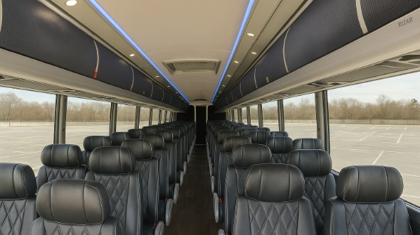 Interior of Charter Bus Company Moreno Valley's 50 Passenger Charter Bus in Moreno Valley