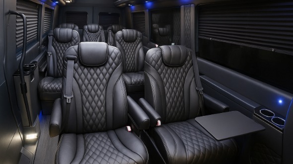 Interior of Charter Bus Company Lake Elsinore's Sprinter Van Rental With Driver in Lake Elsinore